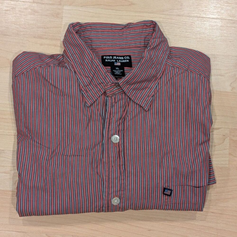 Ralph Lauren Polo Jeans Co Striped Button Up Shirt XL Flag USA Americana Cotton